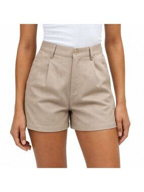 Jachs Girlfriend High Waist Pleated Shorts Tan Size 8 Inseam 4.5 Inches Womens